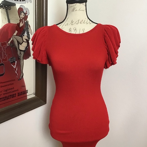 Fashion Nova-Ruffled Sleeved Bodycon Sweater Dress - Picture 2 of 8